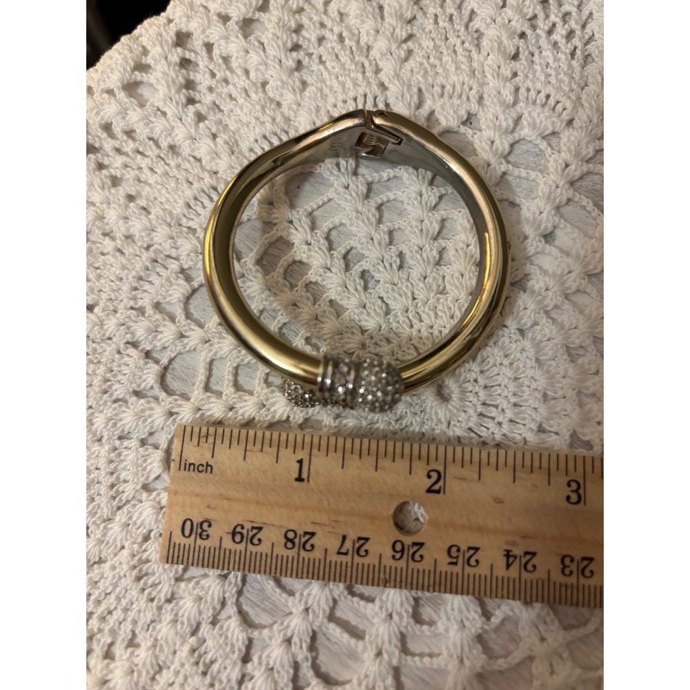 Banana Republic Gold Tone Bypass Hinged Bangle Bracelet Pave Crystal End Caps - Picture 6 of 13